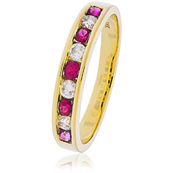 18ct Gold Diamond Channel Set Half Eternity Ring Available With Sapphire, Ruby Or Emerald In White Gold Or Yellow Gold