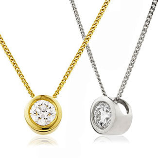 18ct Gold Brilliant Cut Diamond Rub Over Set Pendant & Chain (0.25ct - 0.75ct) Available In White Gold & Yellow Gold